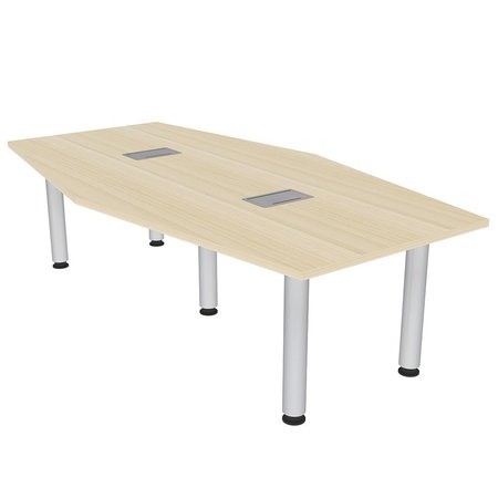 SKUTCHI DESIGNS 7x4 Hexagon Room Table, Power And Data Modules, Silver Post Legs, 8 Person Table, Maple H-HEXIR-4684PT-08-EL